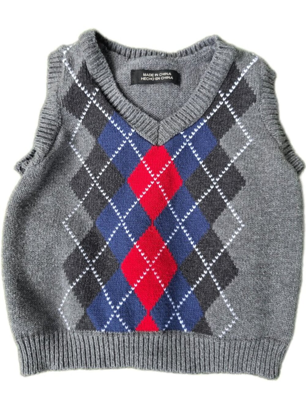 The Children's Place Boys Knit Argyle Sweater Vest Gray Blue Red 12M